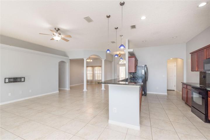Kitchen overlooking the family room