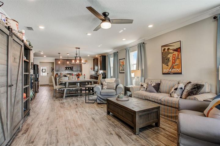 Great Room View to Dining and Kitchen