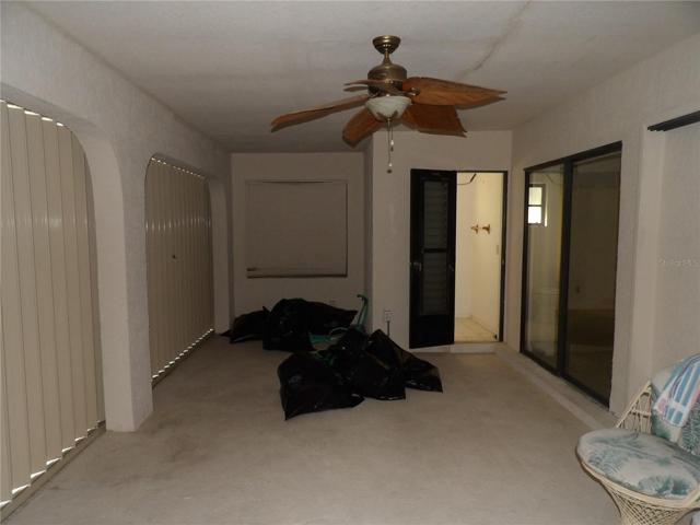 Lanai with hurricane shutters closed