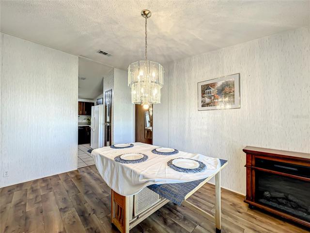 Dining room and view into the kitchen