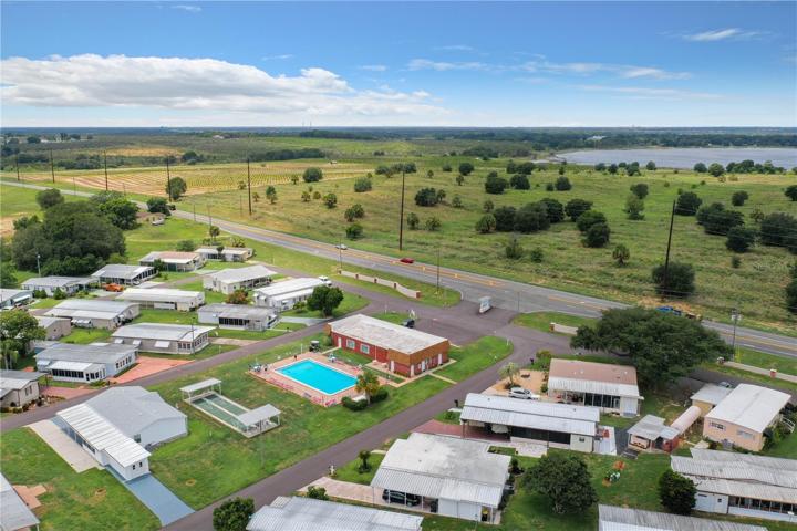 Aerial of the amenities and surrounding homes