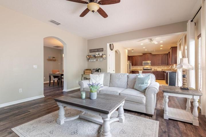 Family room and kitchen create one large communicative living space