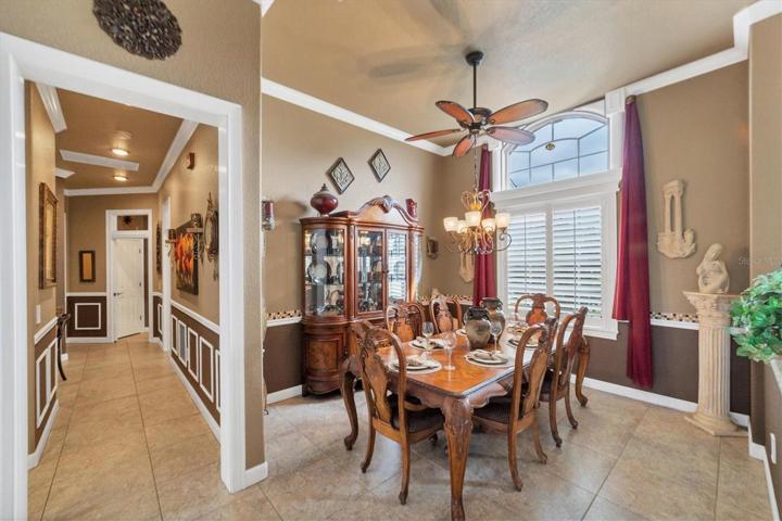 close up of dining room and hallway with architectural details