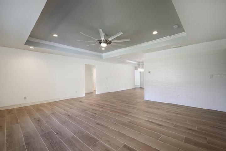 Living Room with Shiplap accented wall