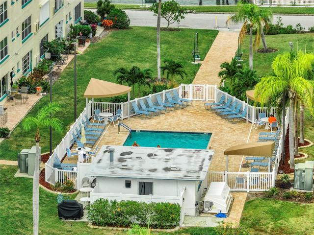 One of four heated community pools