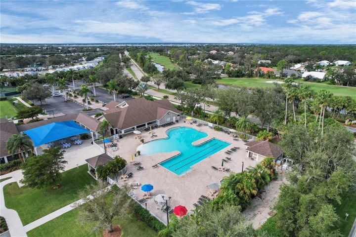Drone of Pool Area and Covered Sitting Area