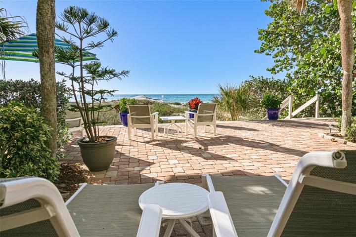 Beach front patio view of beach and the Gulf of Mexico