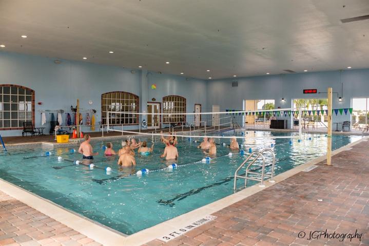 The Health and Fitness Center indoor pool is regulation size with a ramp for easy entry.