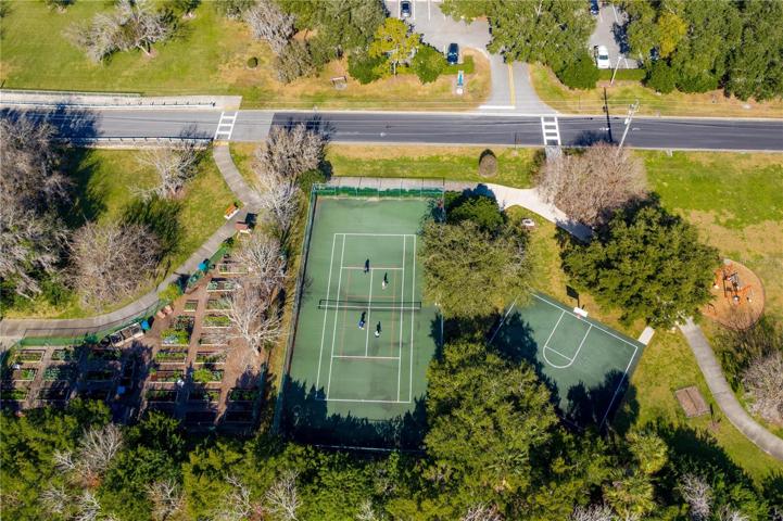tennis courts and community garden in Central Park