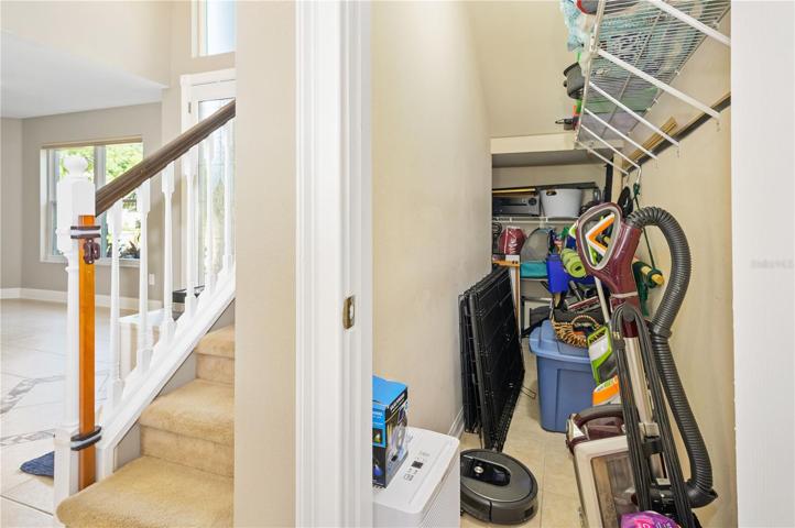 Large storage closet under stairs.
