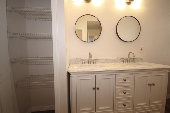 Spacious linen closet in the master bathroom