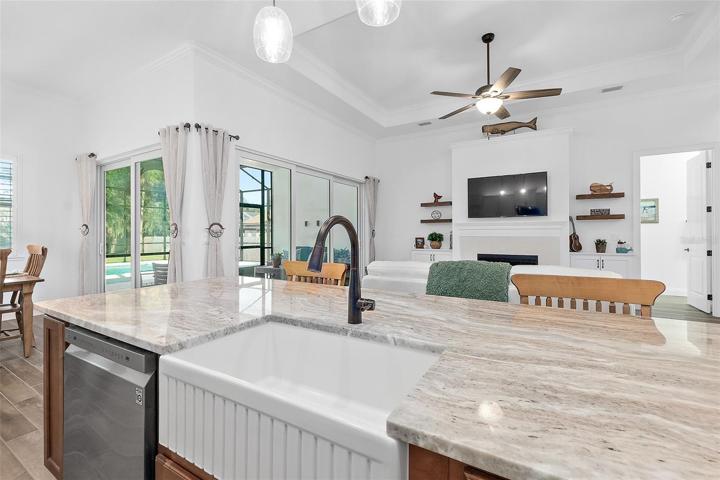 Farmers Sink Overlooks Family Room