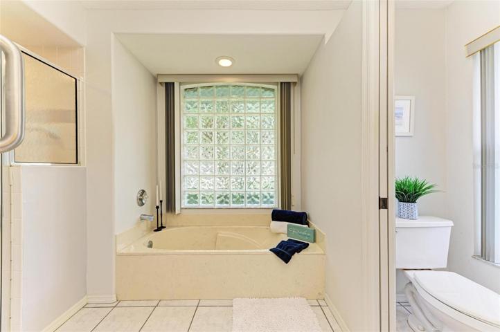 Garden tub with beautiful glass block