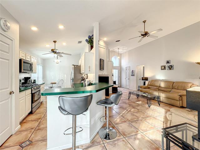 Kitchen and living room view.
