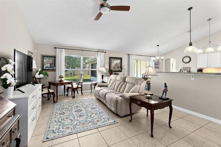 family room, tile floors
