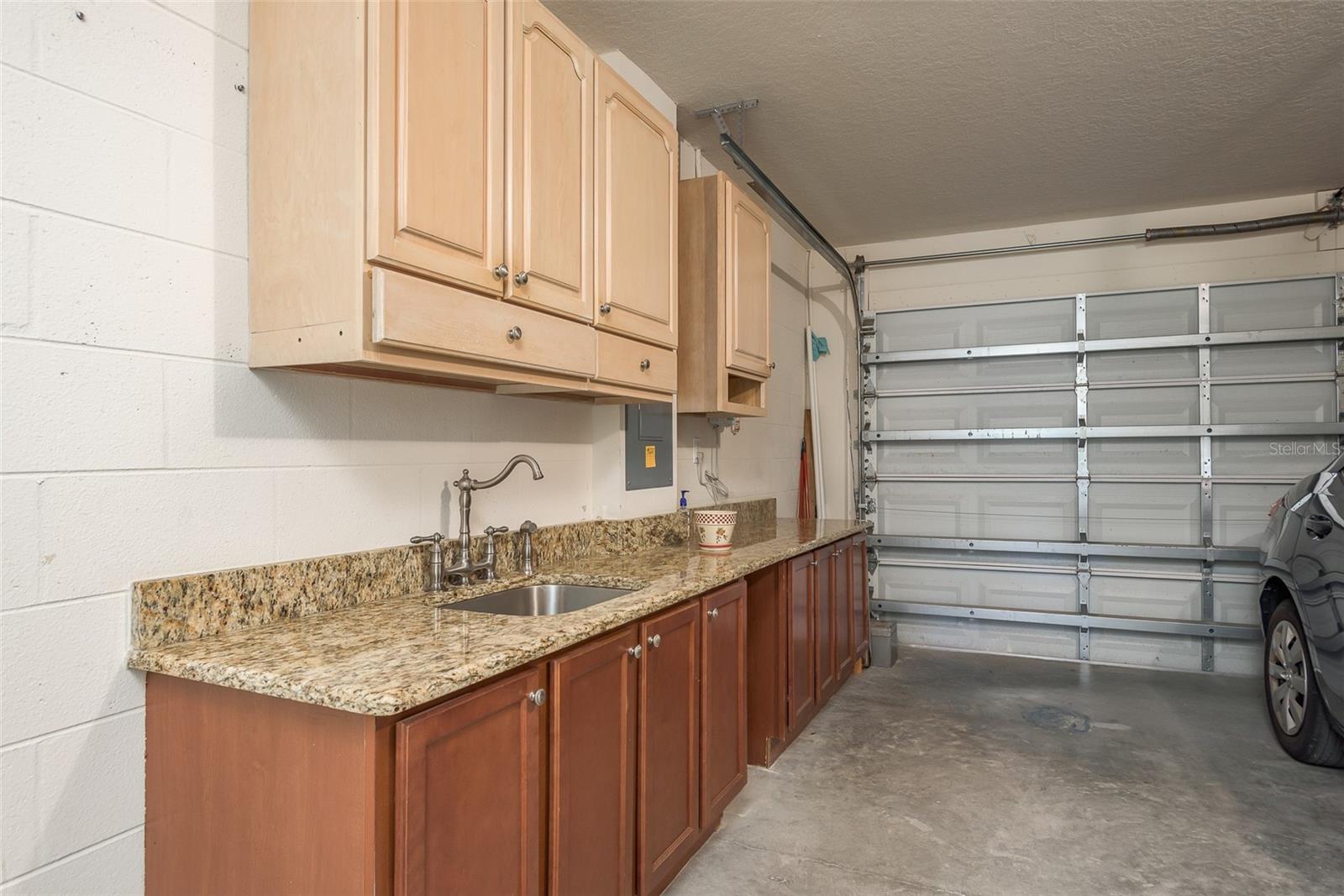 Generous garage cabinet storage space.