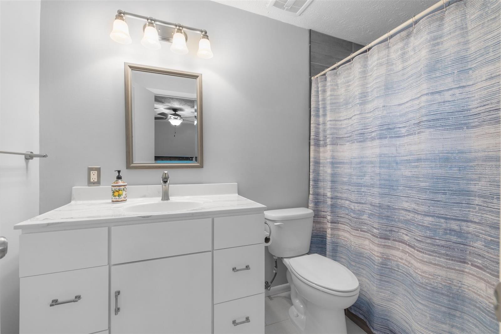 Primary Bedroom with view into bathroom