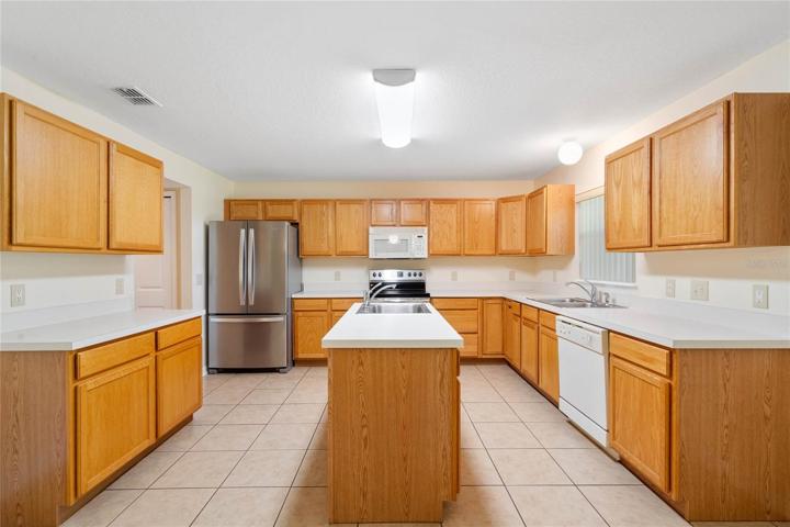 View of the kitchen from the great room.