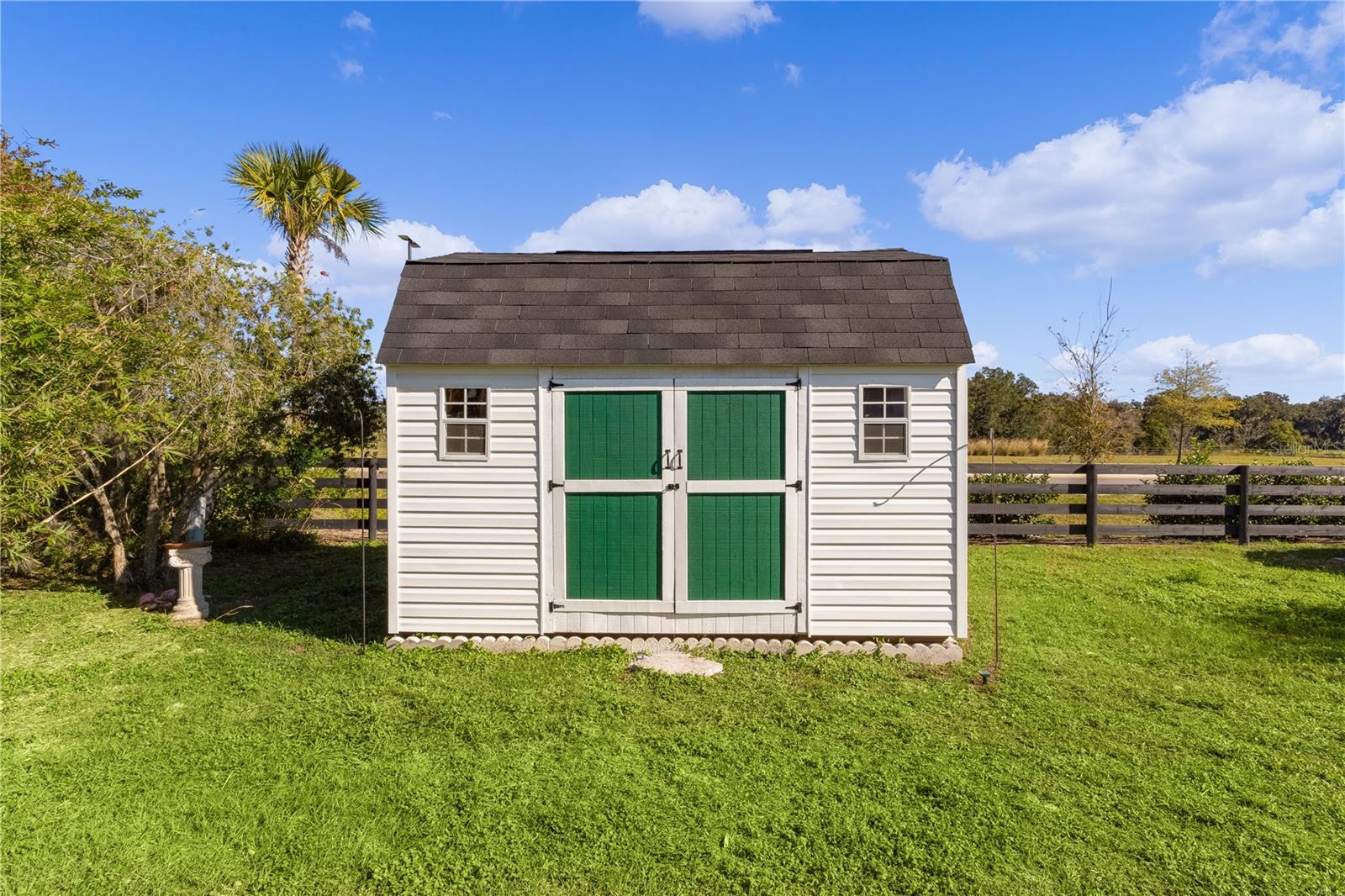 Double door entry to storage shed/workshop