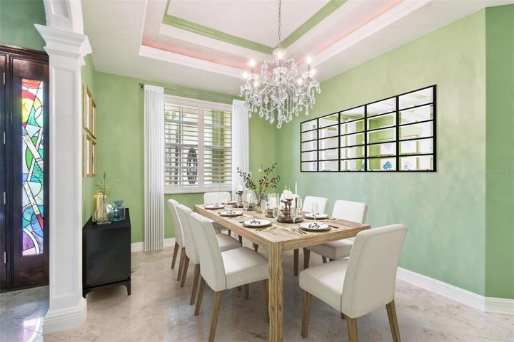 Digitally staged dining room.