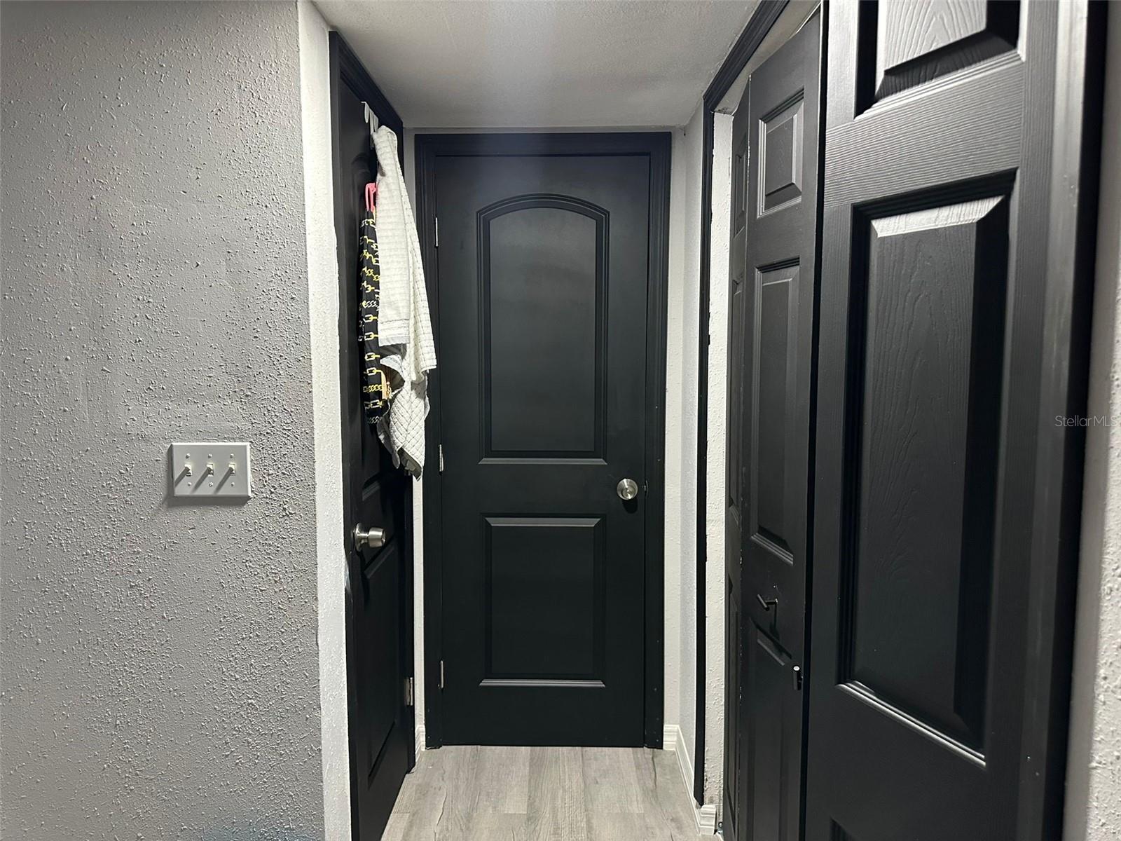 Look from the bed towards the bathroom and 2 upstairs master closets