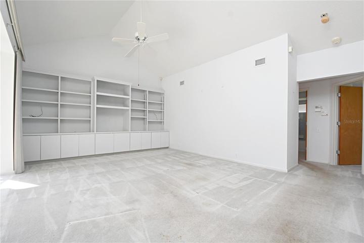 The family room has vaulted ceilings.