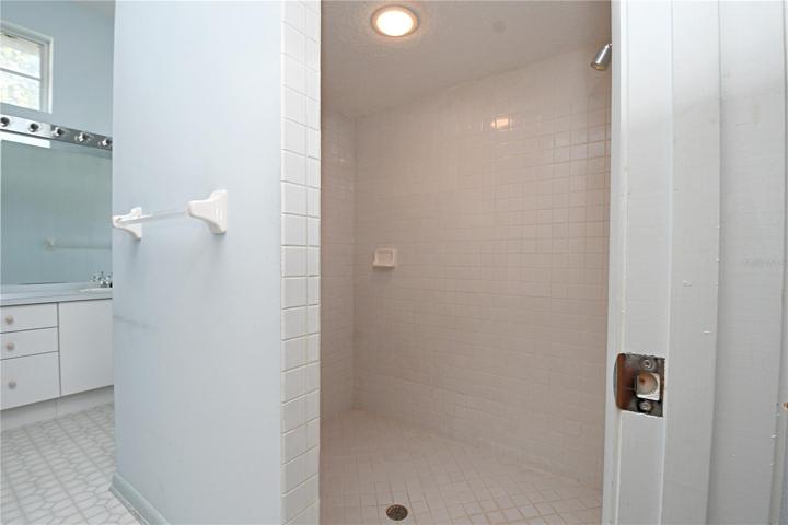 The primary ensuite bath features a large walk-in shower.