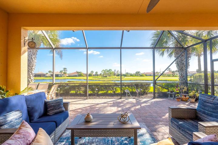 Extended lanai with views of the lake and 18th tee box