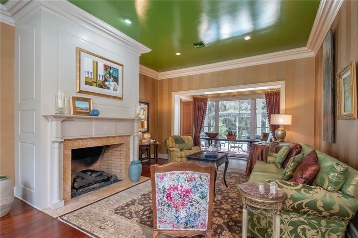 Living room with cozy fireplace.