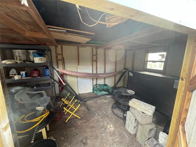 Inside "barn" storage shed
