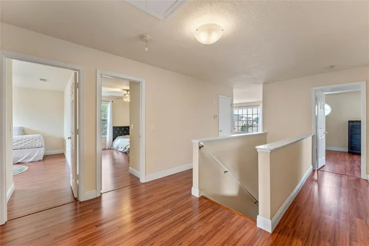 2nd level double hallway, 4 bedrooms upstairs, one hall direction leads to 17x19 Primary BR, other hallway leads to 17x19 Bonus Room