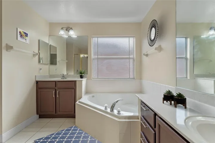 Primary bathroom, separate vanties, garden tub, shower, separate water closet - Not picutred:  hallway with separate His & Her walk-in closets.