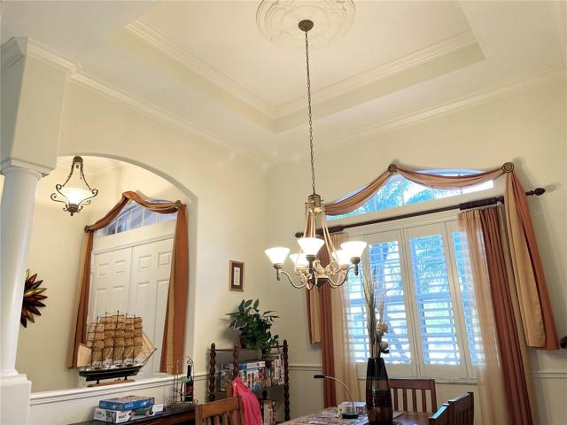 Dining room ceiling medallion, Plantation shutters, transom windows DR and entry