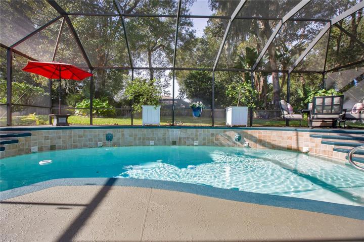 Note the additional area behind the pool and the built in fountains.