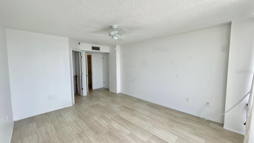 Master looking towards walk in closet, bath and entrance prior to painting.