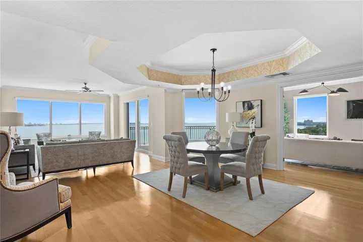 Living and dining room with loads of natural light and beautiful Bayshore views