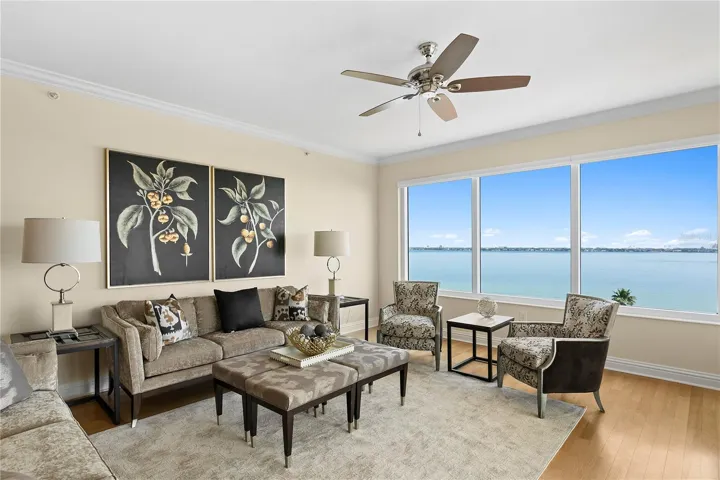 Living room with the most stunning water views, who needs a TV when you can watch this all day