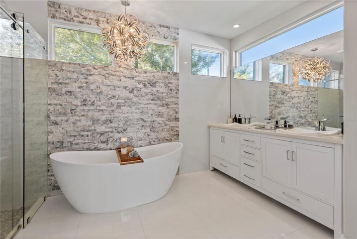 Primary Bathroom Dual Sinks with Touchless Faucets