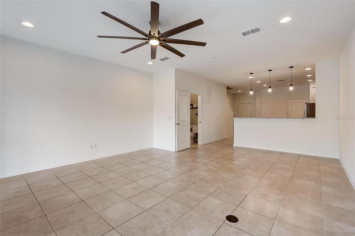 The kitchen is open to the living area