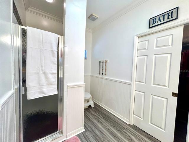 Master bath pocket door to walk in closet