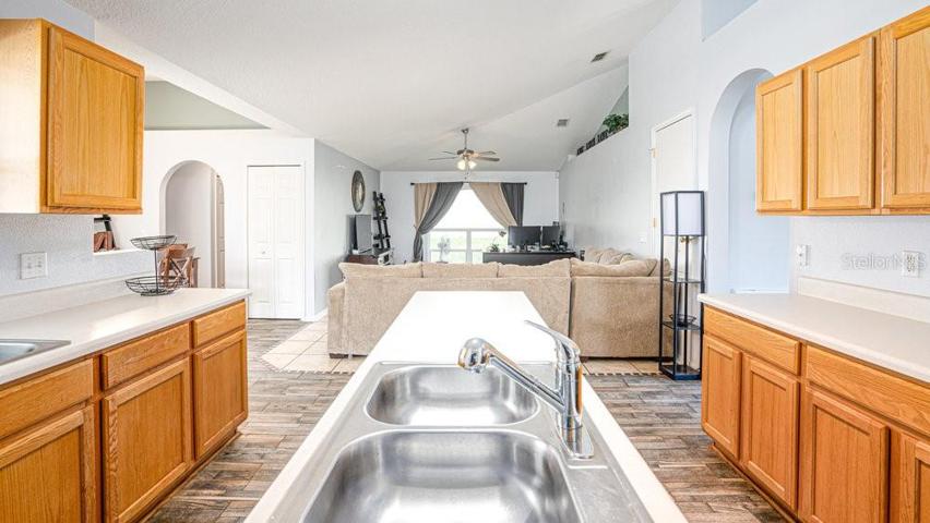 View from kitchen island of family room