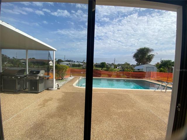 Pool view from dining area