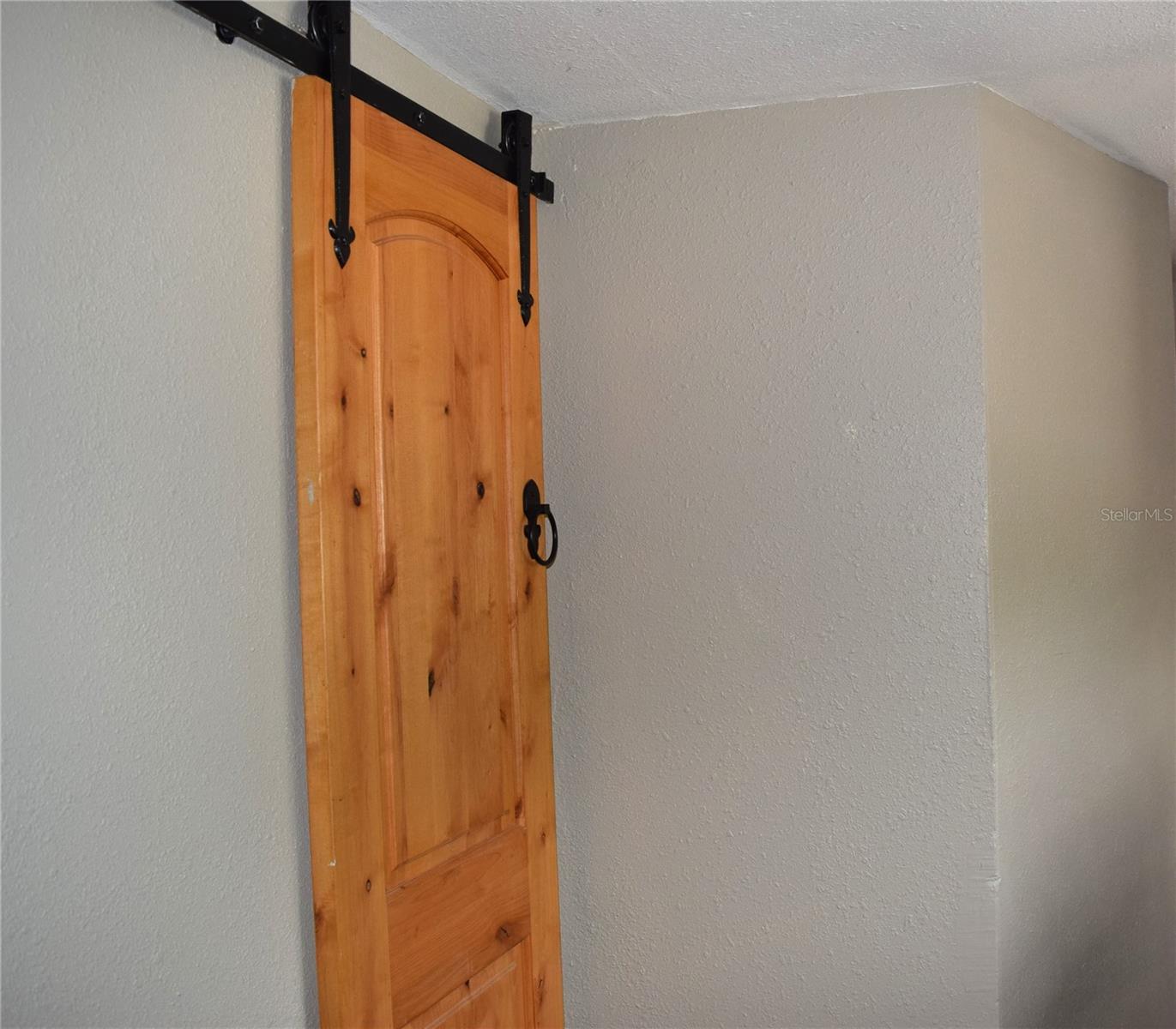 Barn door opens to step into a cleaning/storage room