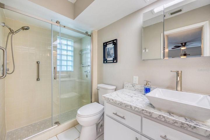 Shower with sturdy glass doors & safety bars~