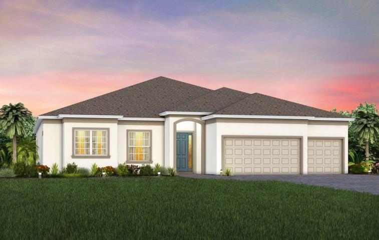 Florida Mediterranean FM1 Exterior Design. Artistic rendering for this new construction home. Pictures are for illustrative purposes only. Elevations, colors and options may vary.