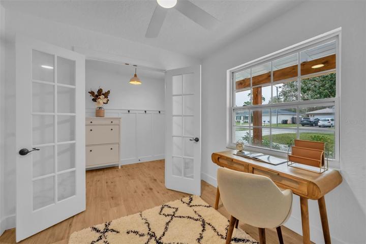The double french doors allow for the room to be closed off, without feeling closed off.