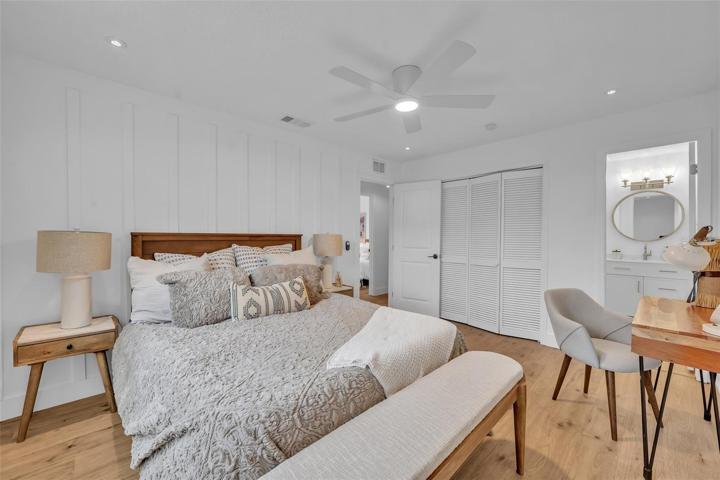 The board and batten wall can be the perfect headboard for your bed, or you can position your bed on the opposite wall and have a centerpiece wall for your tv, or dressers.