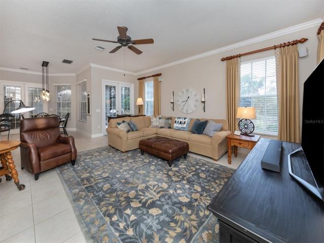Family room with French doors that open to the lanai