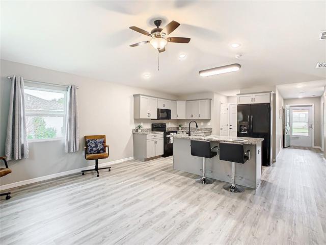 Living room, kitchen and hallway