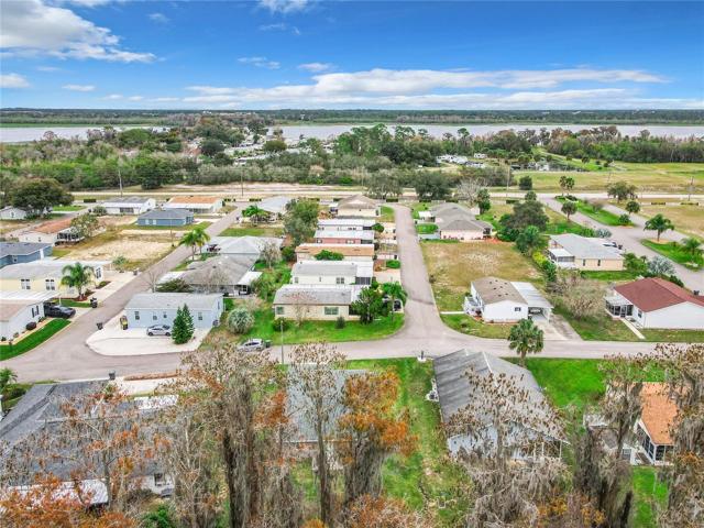 Aerial view of the street and Lake Pierce in the background